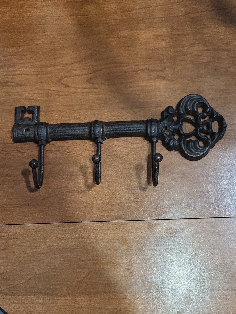 Vintage Key-Shaped Wall Hook Rack in Dark Brown Cast Iron